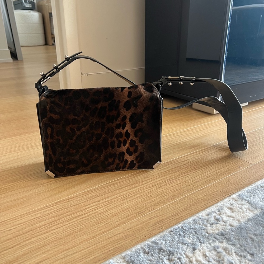All Saints Leopard Print Pony Hair Crossbody Bag